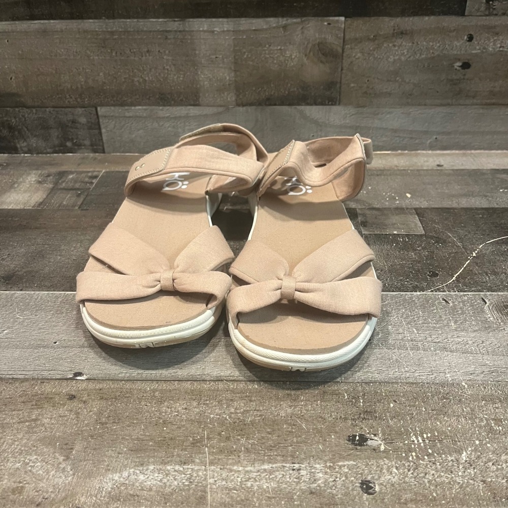 Ryka Mallorie Womens 11W Sandal Tan Beige Fabric Knot Bow Sport Walking Shoe